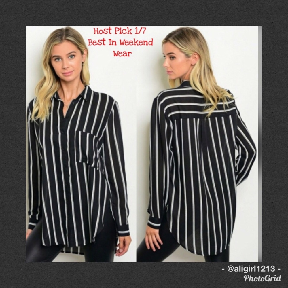 LAST 1 - HP 1/7 Black & White Striped Blouse - Picture 1 of 1